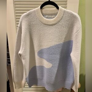 OAK + FORT Cream and Light Blue Crewneck Sweater